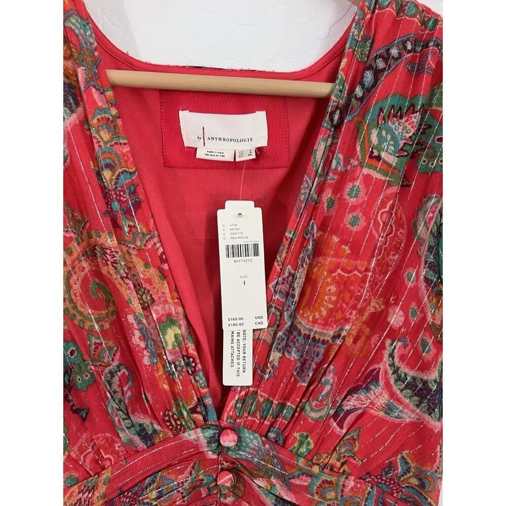 Anthropologie Katerina Lurex Button Front Floral Midi Dress Size 4 NWT - Picture 4 of 8